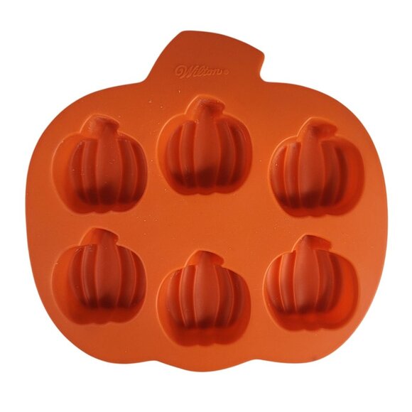 Wilton Silicone Pumpkin Baking Mold Pan Cupcake Jello 6 Cavity Orange 2105-4878 - Picture 1 of 6